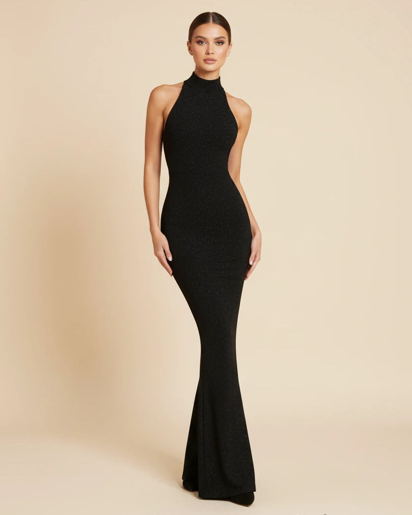 Seraphina high-neck sequin gown in black
