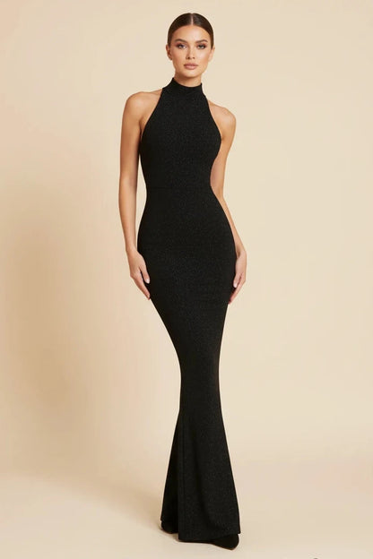 Seraphina high-neck sequin gown in black