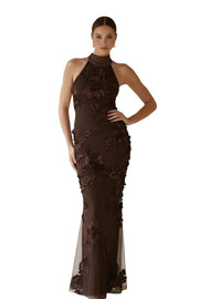 The Valencia Floral Appliqué Halter Gown