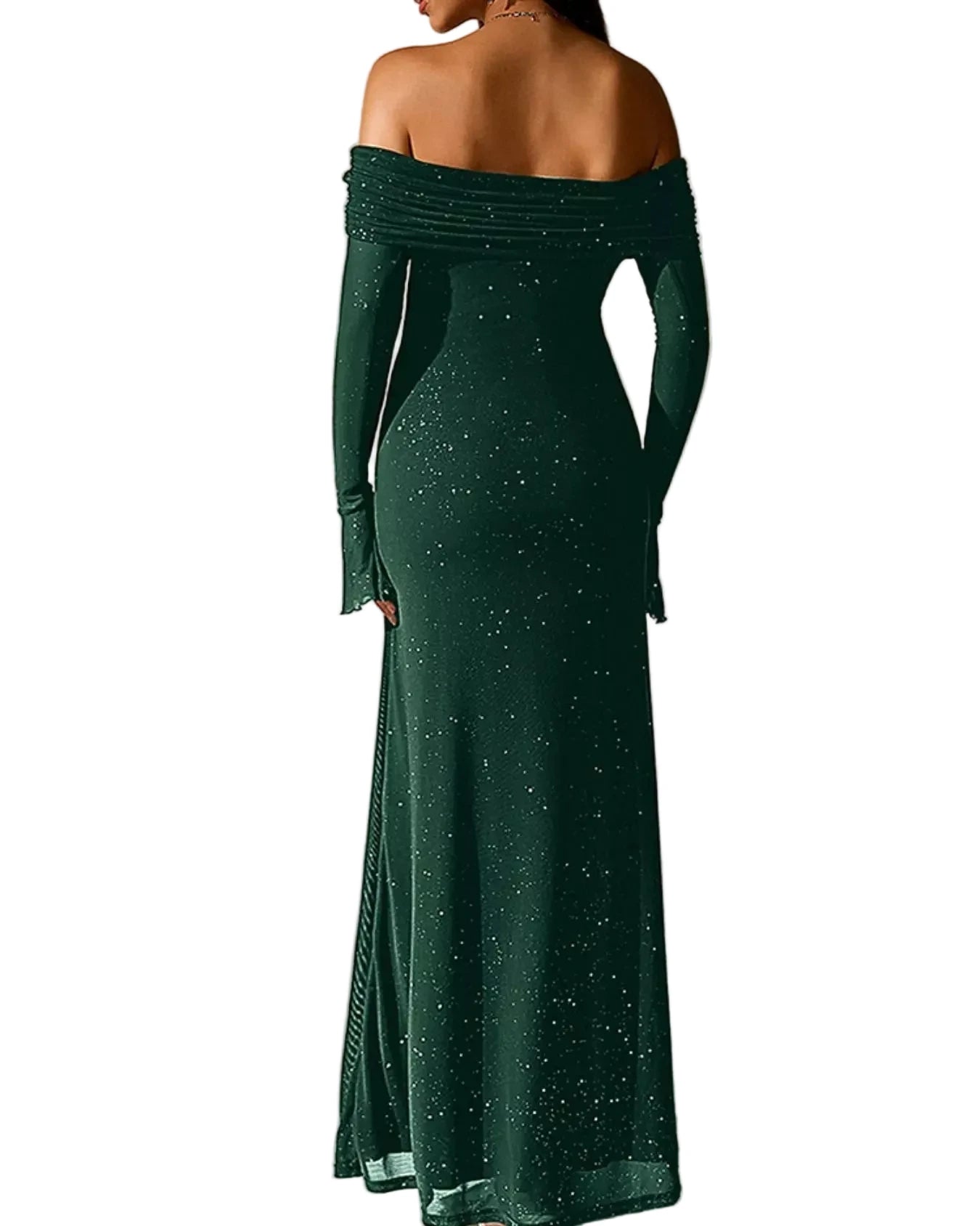 dark green Valentina glitter evening gown backview
