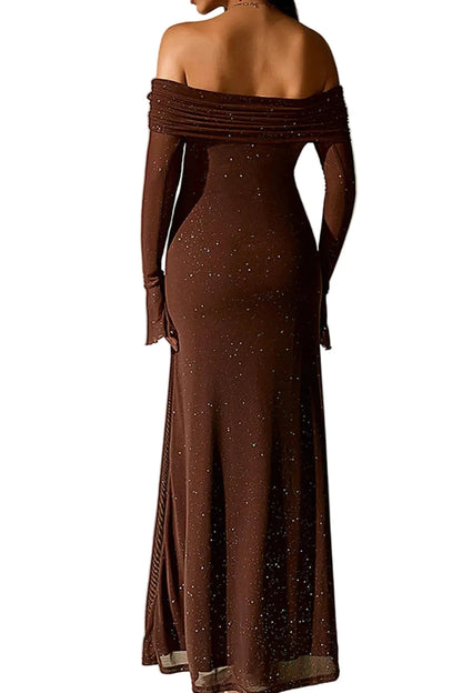 Valentina glitter evening gown side view back view