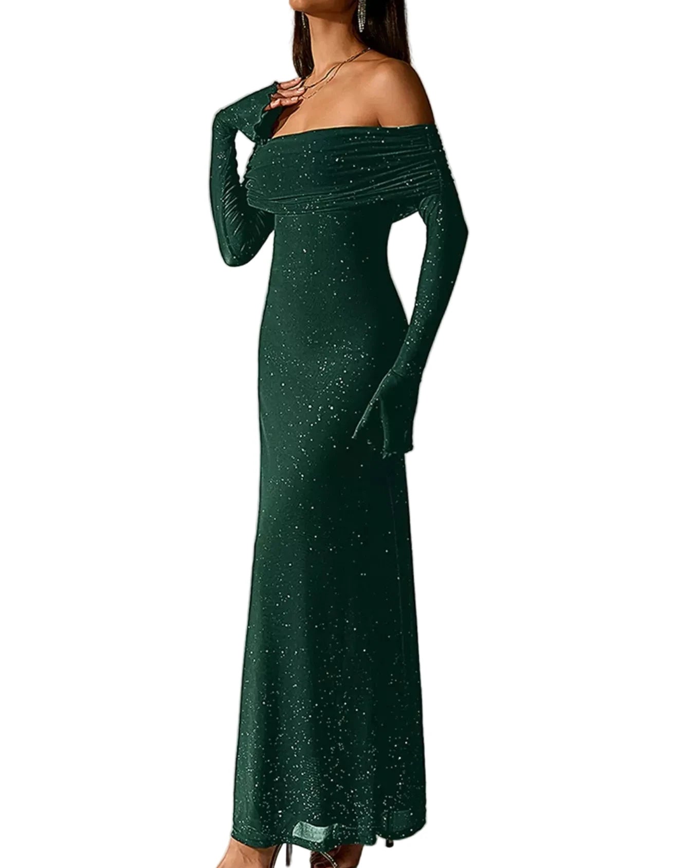 Valentina glitter evening gown side view dark green, side view