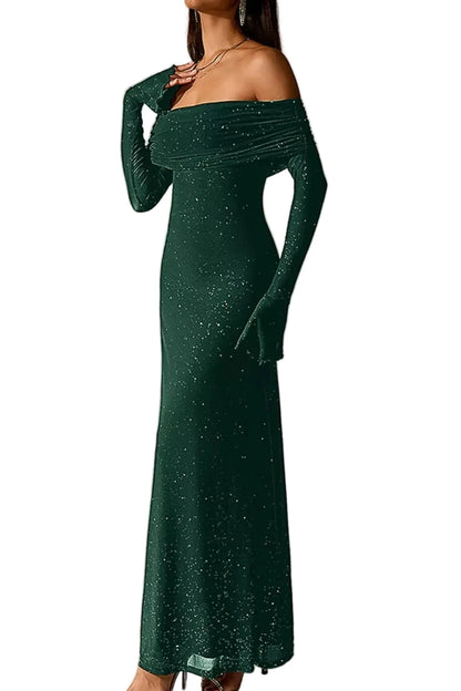 Valentina glitter evening gown side view dark green, side view