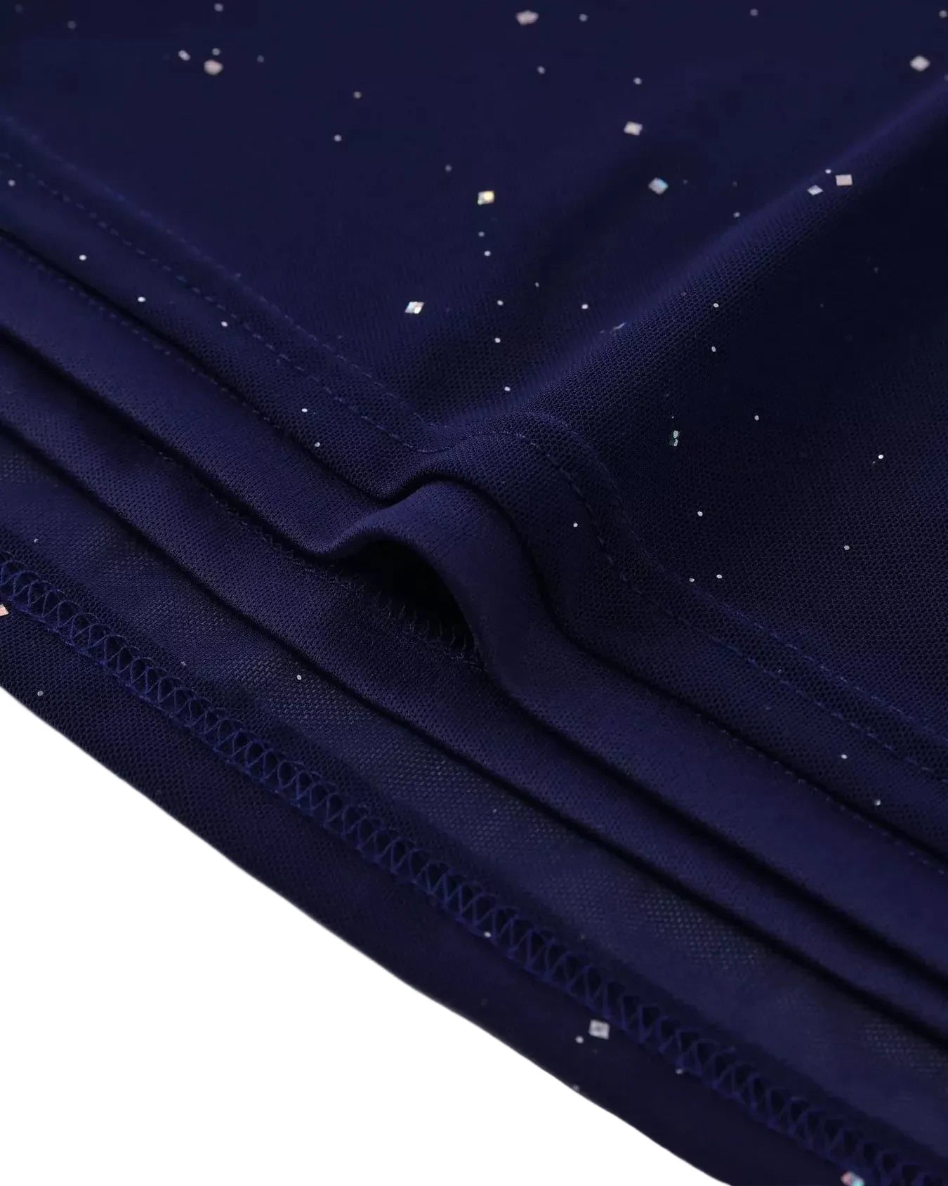 Valentina off-shoulder glitter evening gown navy blue close up  fabric