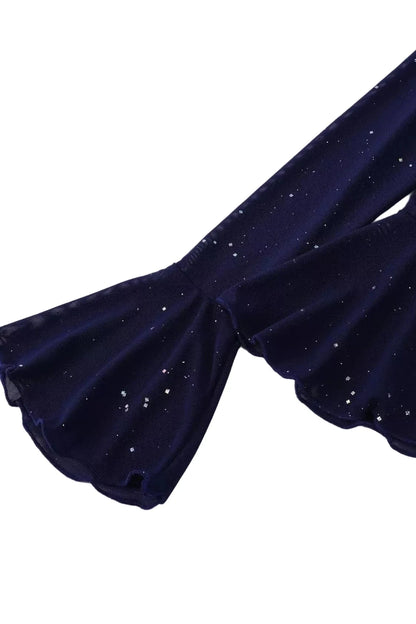 Valentina off-shoulder glitter evening gown close up hands fabric
