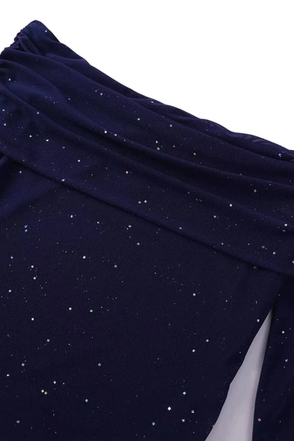 Valentina off-shoulder glitter evening gown close up fabric