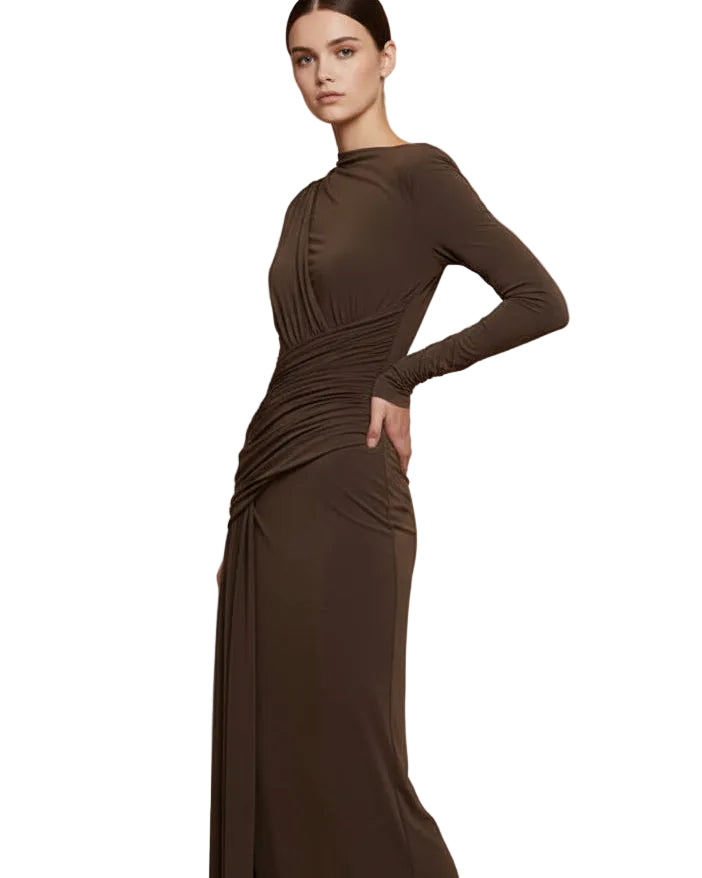 Serena Sculpted Ruched Evening Maxi Dress