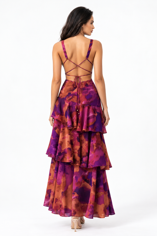Azalea Floral Tiered Maxi Dress — back view