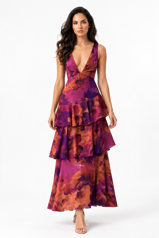 Azalea Floral Tiered Maxi Dress — front view