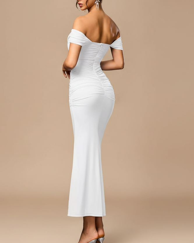 Off-Shoulder Ruched Mermaid Maxi Dress