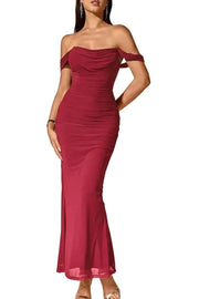 Off-Shoulder Ruched Mermaid Maxi Dress