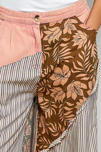 Striped patchwork wide-leg pants