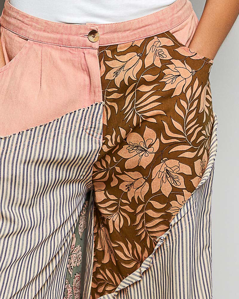 Striped patchwork wide-leg pants