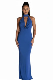 Lunara Backless Lace-Up Halter Maxi Dress