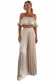 Pleated Ruffle Wide Leg Pants Set