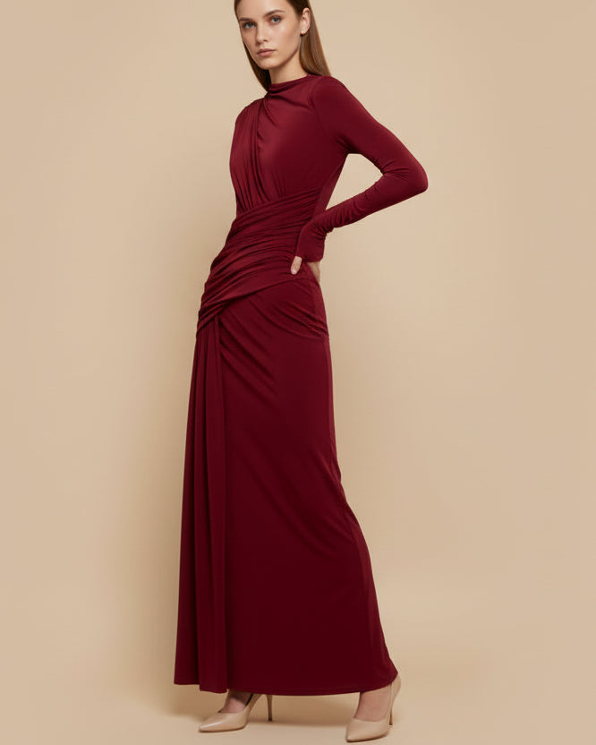 Serena Sculpted Ruched Evening Maxi Dress