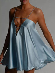Rhinestone Embellished Plunge Mini Dress