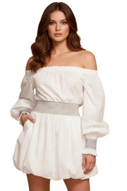 Ivory Off-Shoulder Bubble Mini Dress