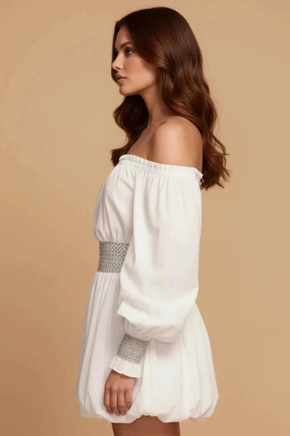 Ivory Off-Shoulder Bubble Mini Dress