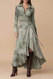 Sage Button-Front High-Low Maxi Dress