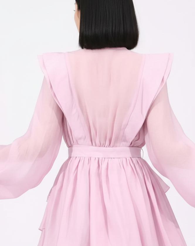 Ruffled layered long sleeve mini dress