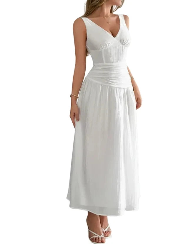 white luna v neck cutout summer midi dress elegant outfit