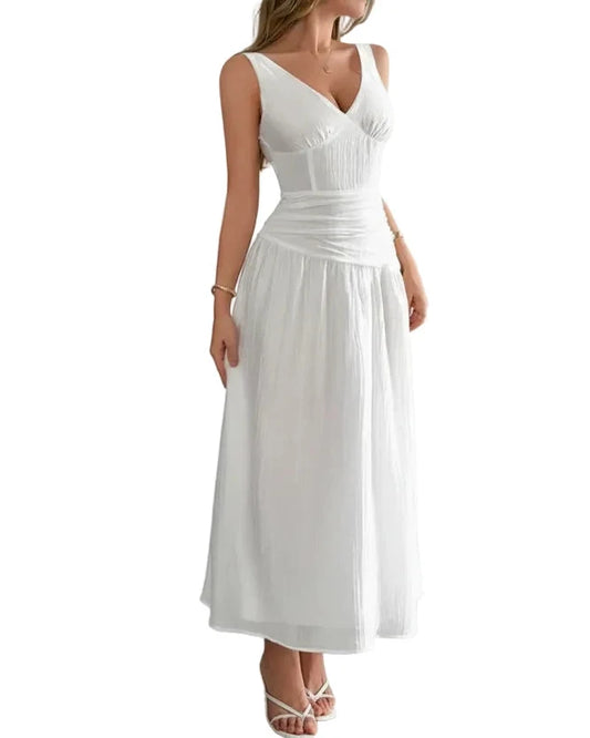 white luna v neck cutout summer midi dress elegant outfit